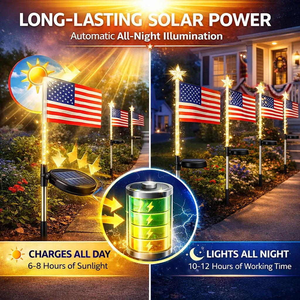 LED Flag Lights: Honor the stars and stripes with automatic dusk-to-dawn outdoor illumination. ✨