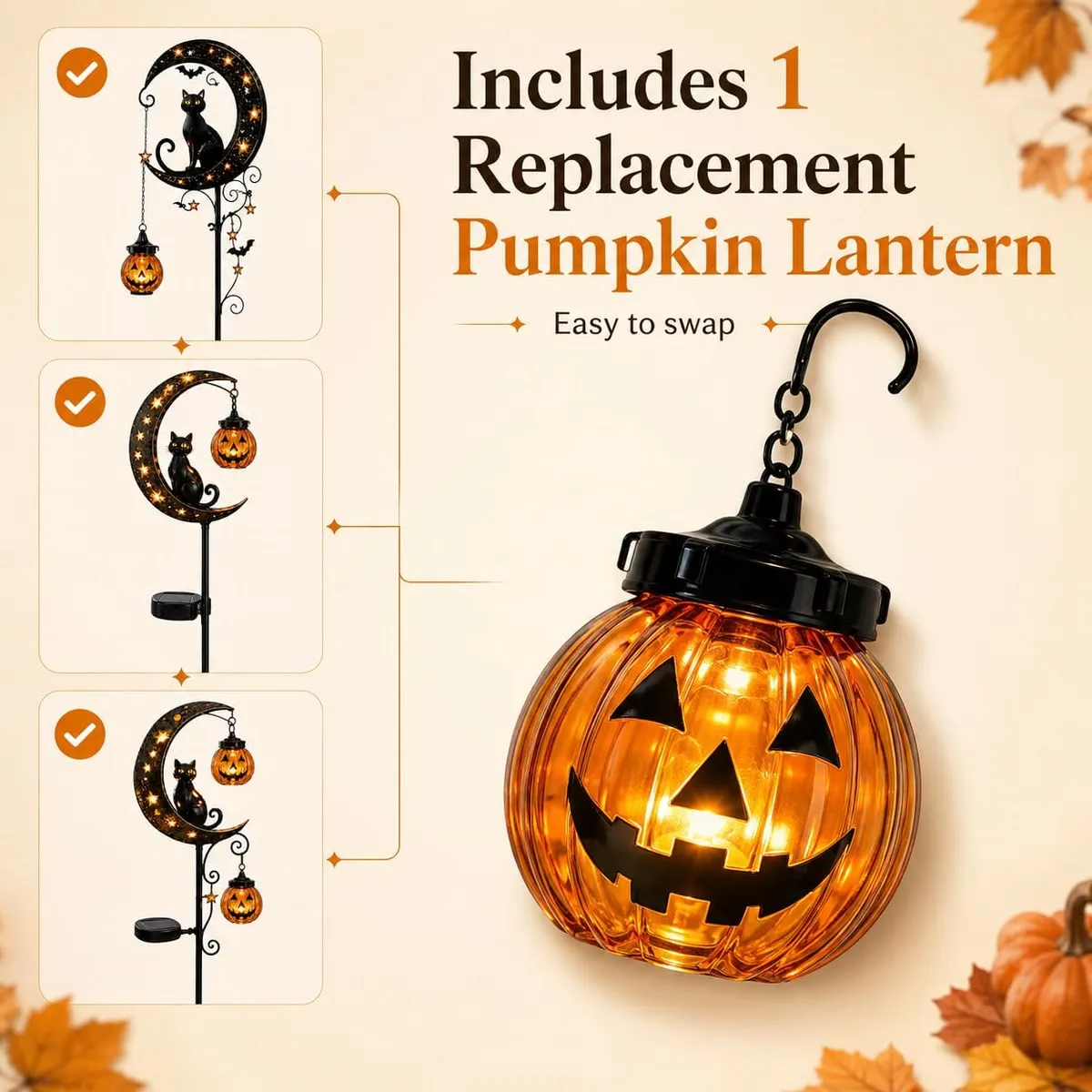 Solar Pumpkin Moon Garden Stake Light with Black Cat