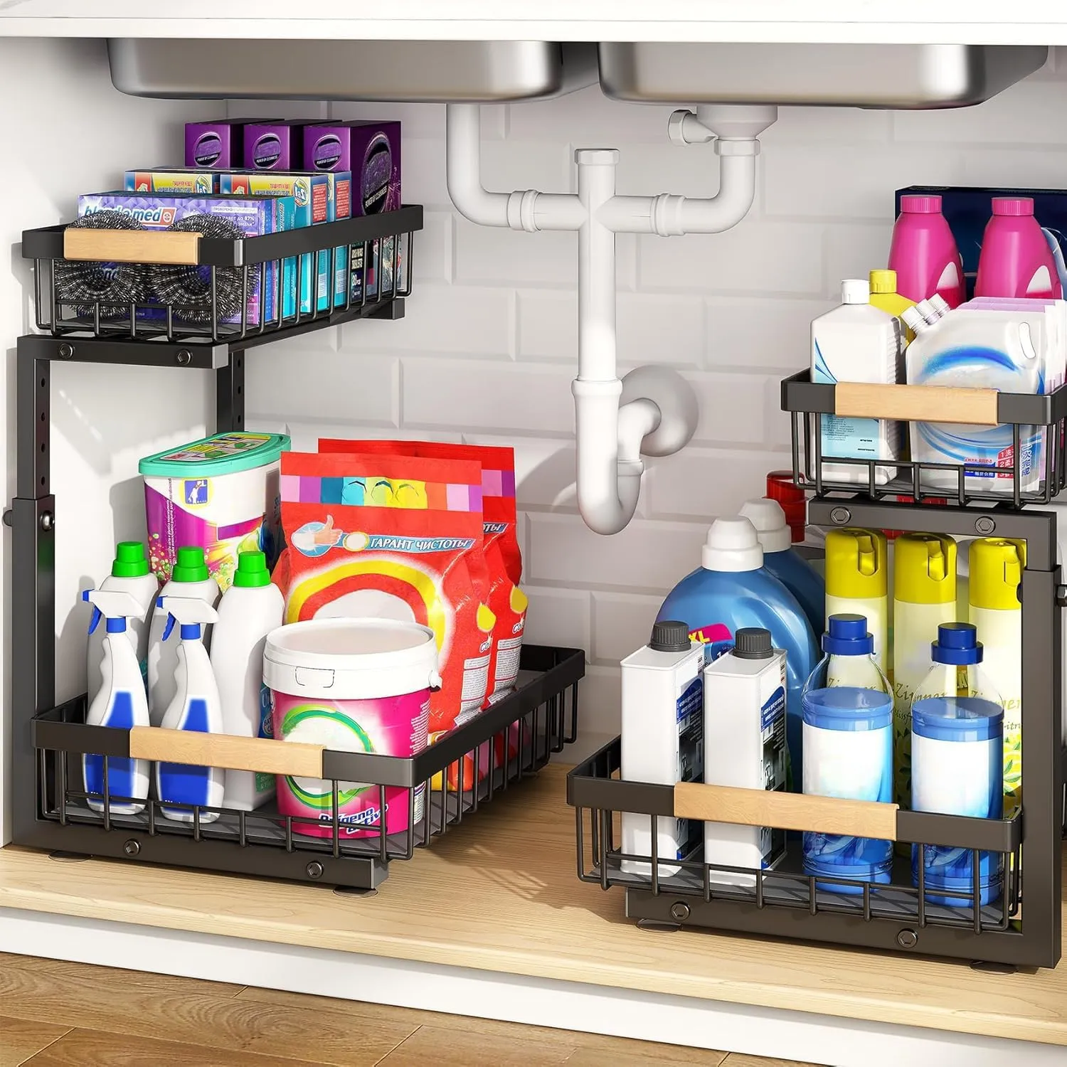 C-Shaped Under Sink Organizer with 2-Tier Sliding Drawers​🚰