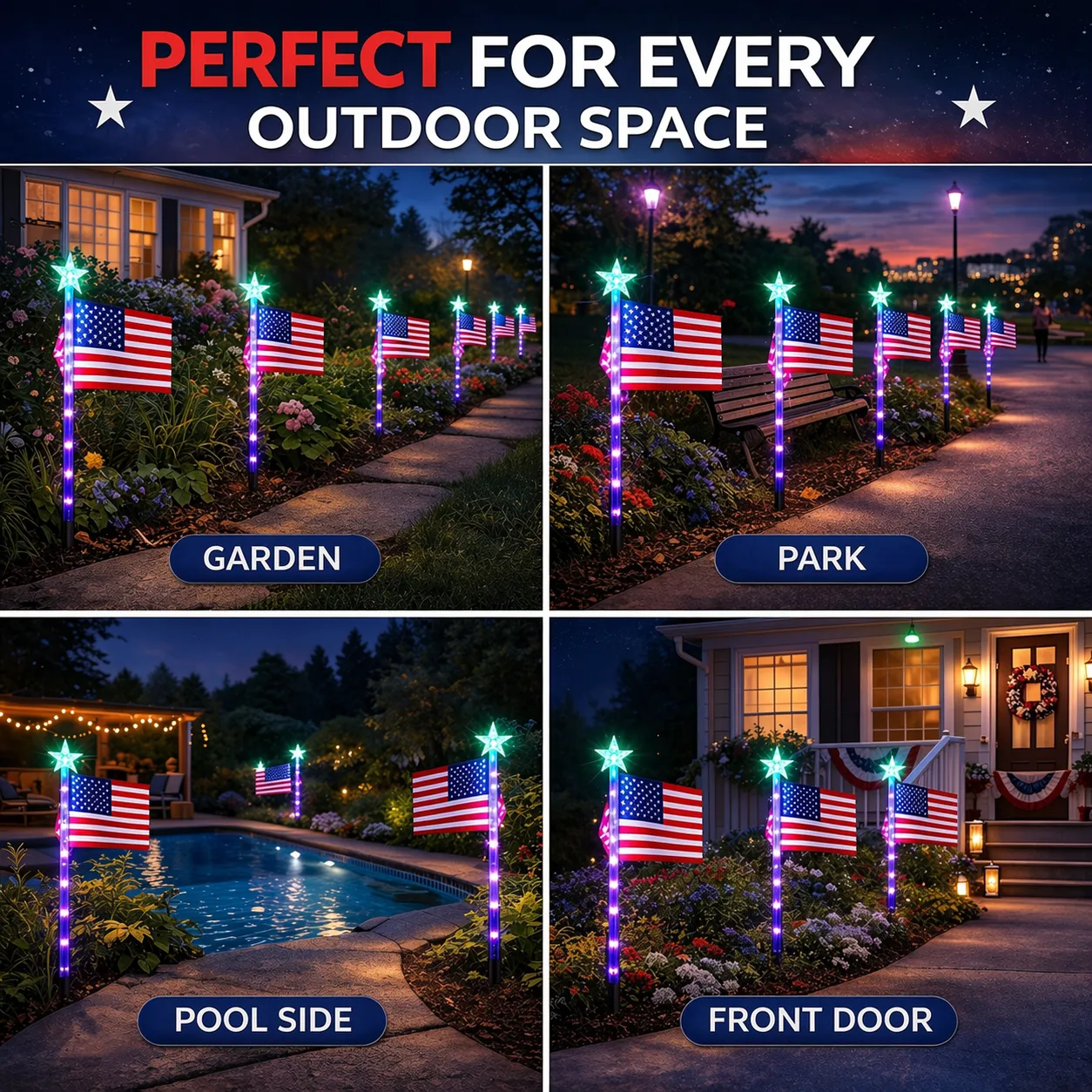 🇺🇸 LED Flag Solar Lights