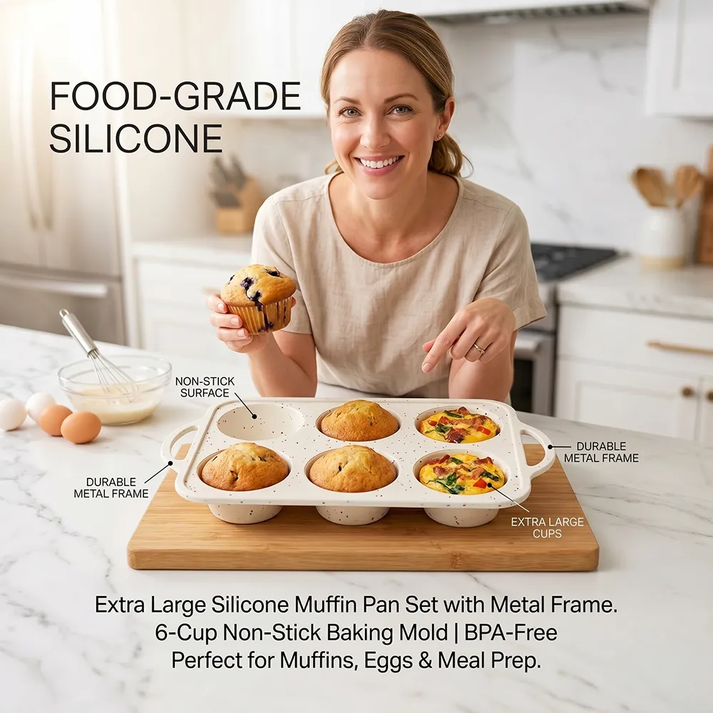 🧁 Extra Large Silicone Muffin Pan Set with Metal Frame (2-Pack/4-Pack)