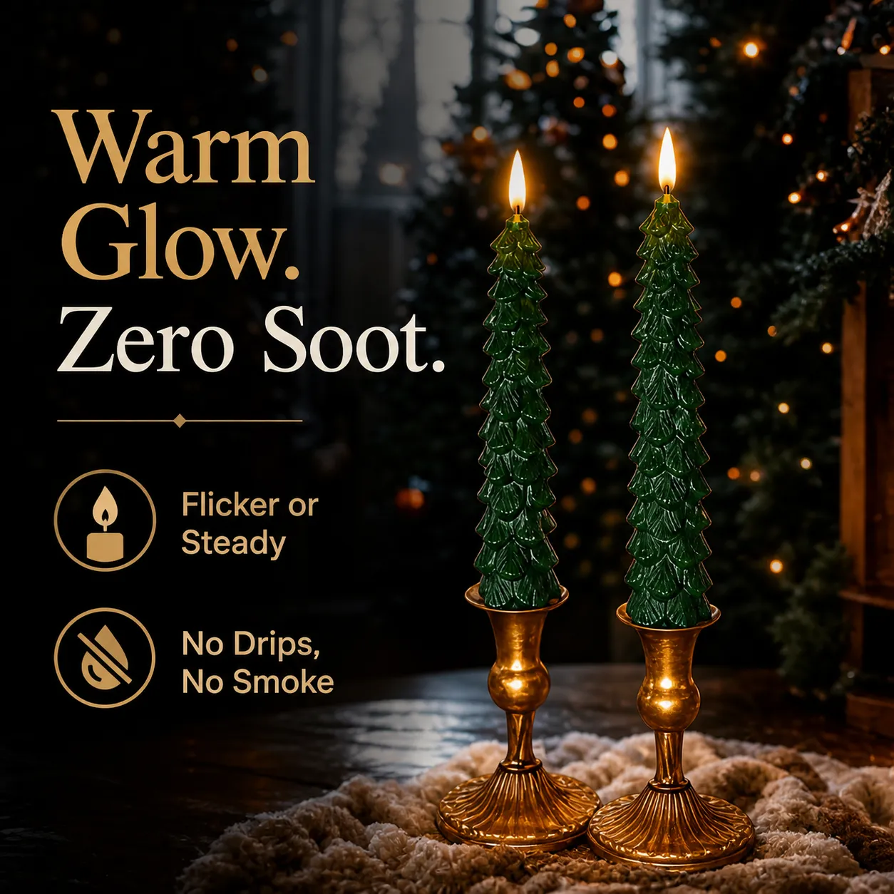 Remote-Controlled Real-Wax Christmas Tree Candles – 2-Piece Set