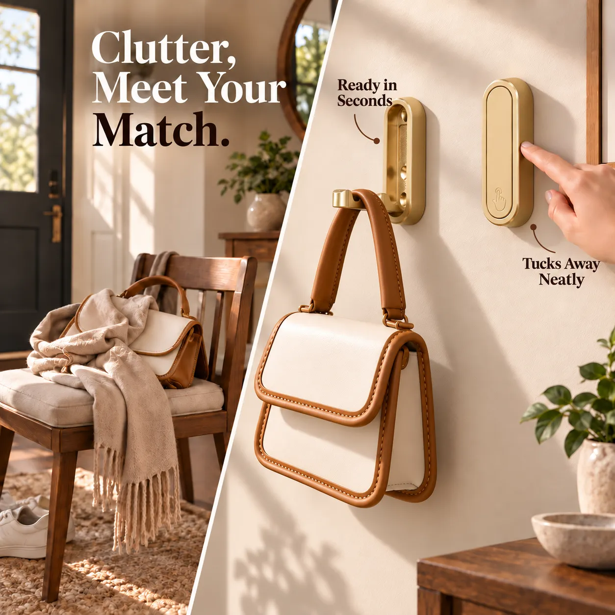 Press-to-Open Space-Saving Folding Wall Hook