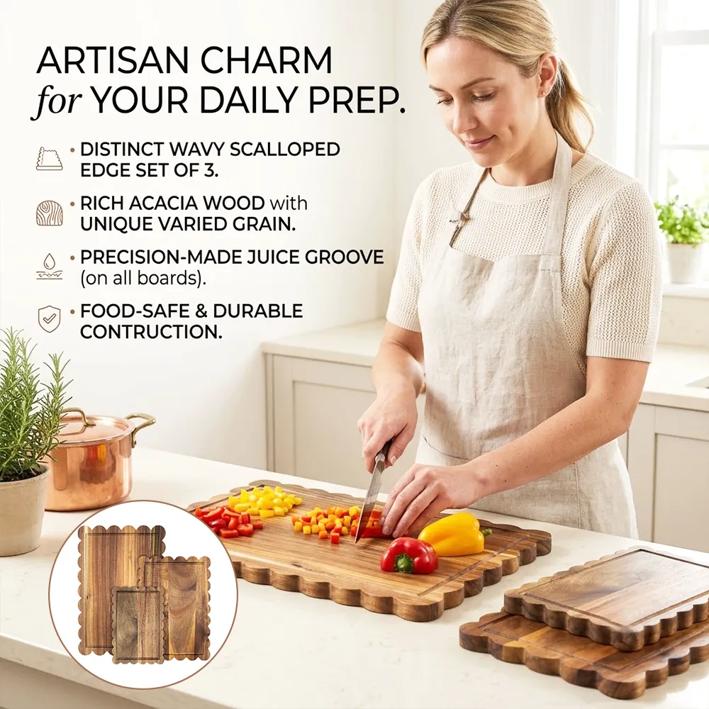 🌿3-Piece Acacia Wood Fan-Shaped Cutting Board Set