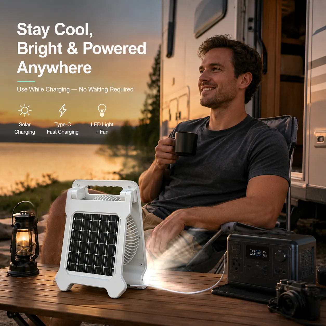 🌬️3-in-1 Solar LED Fan with Power Bank