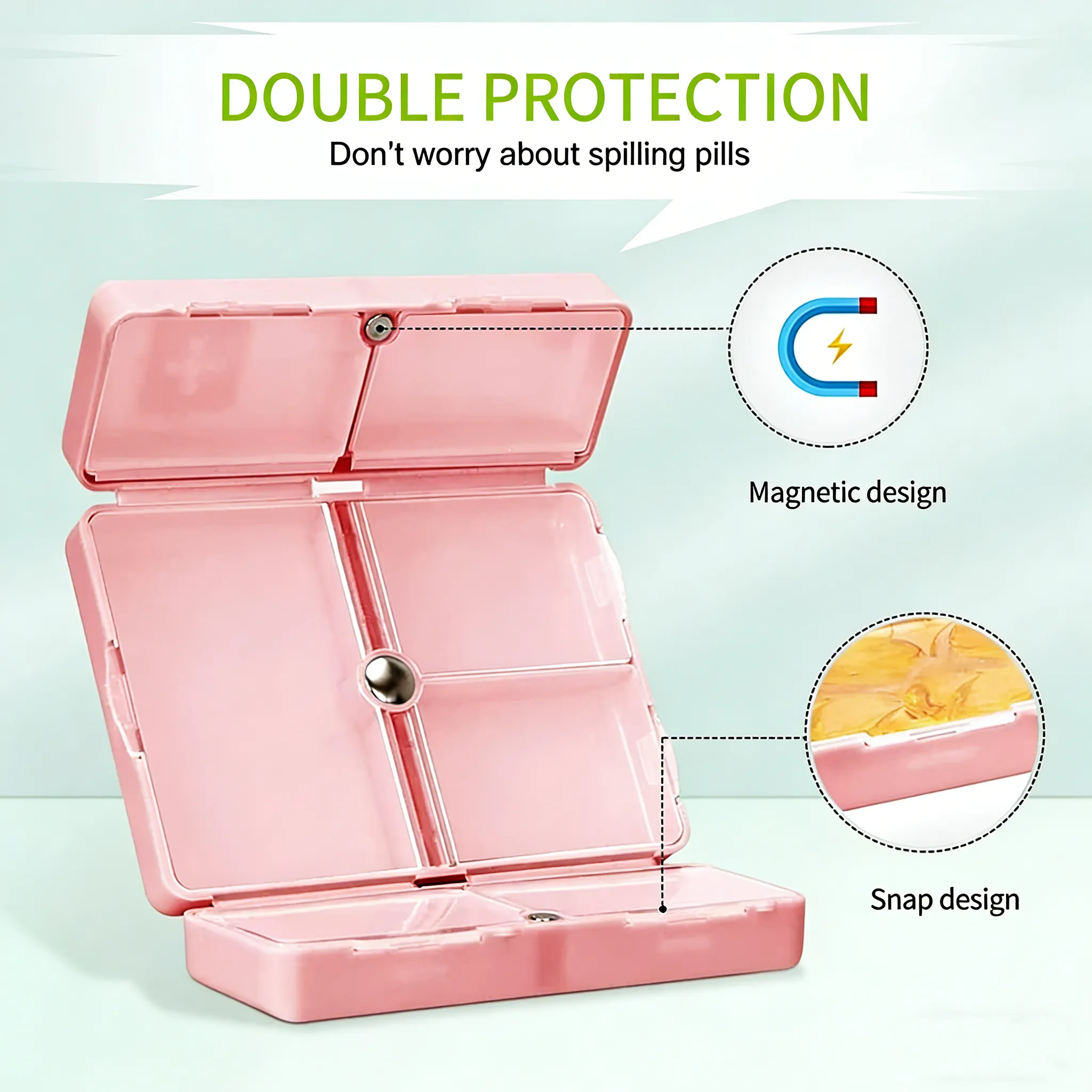 💊Weekly Magnetic Pill Organizer: Magnetic quick-access design that opens effortlessly without straining your fingers. 🧲