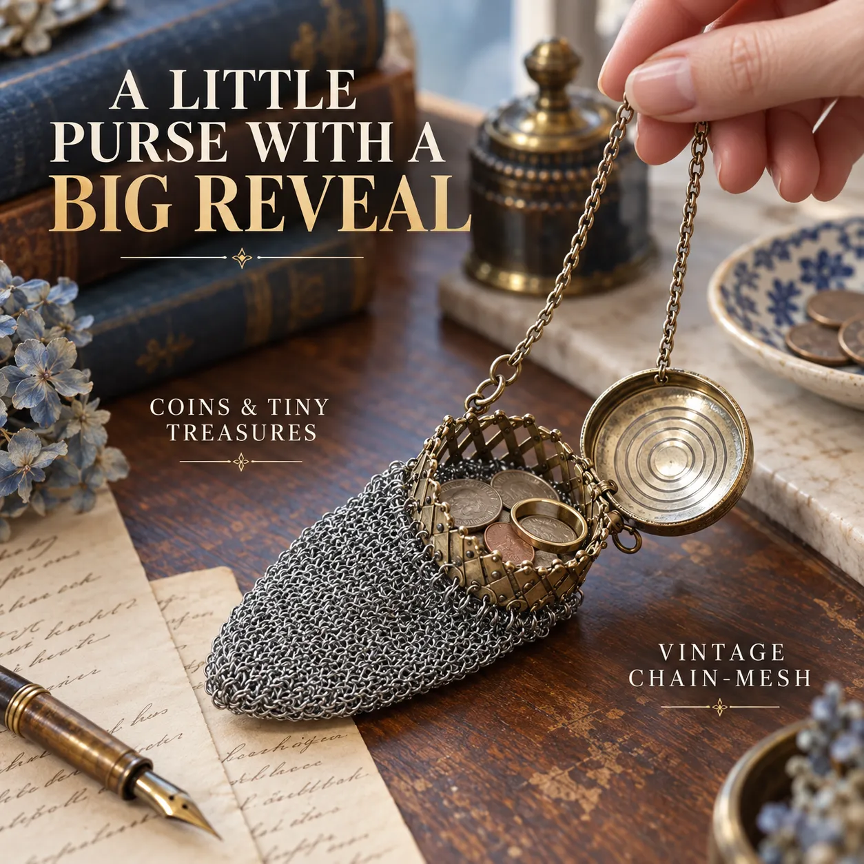 Expandable 1920s-Inspired Chain-Mesh Coin Purse