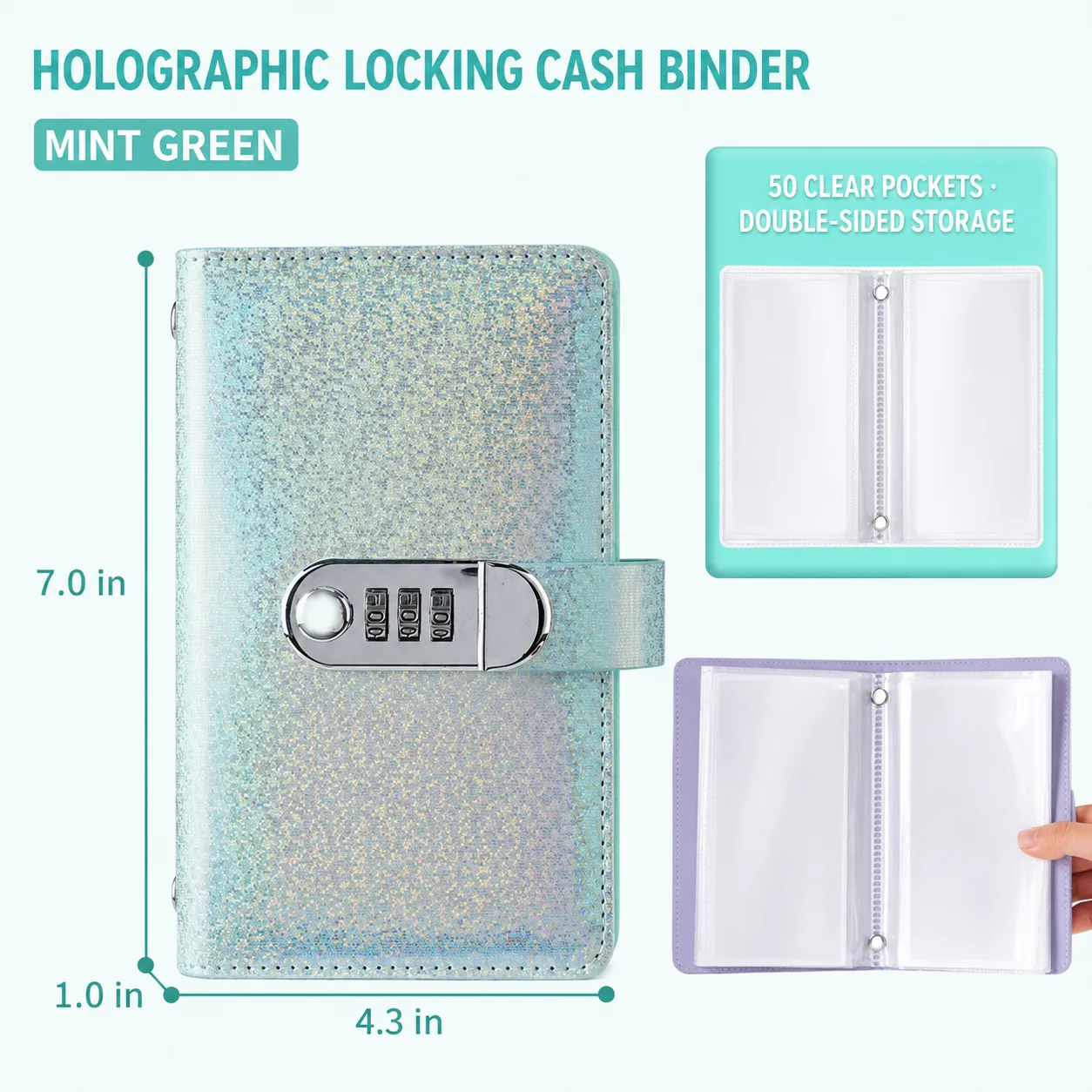 Holographic Glitter Locking Cash Savings Binder