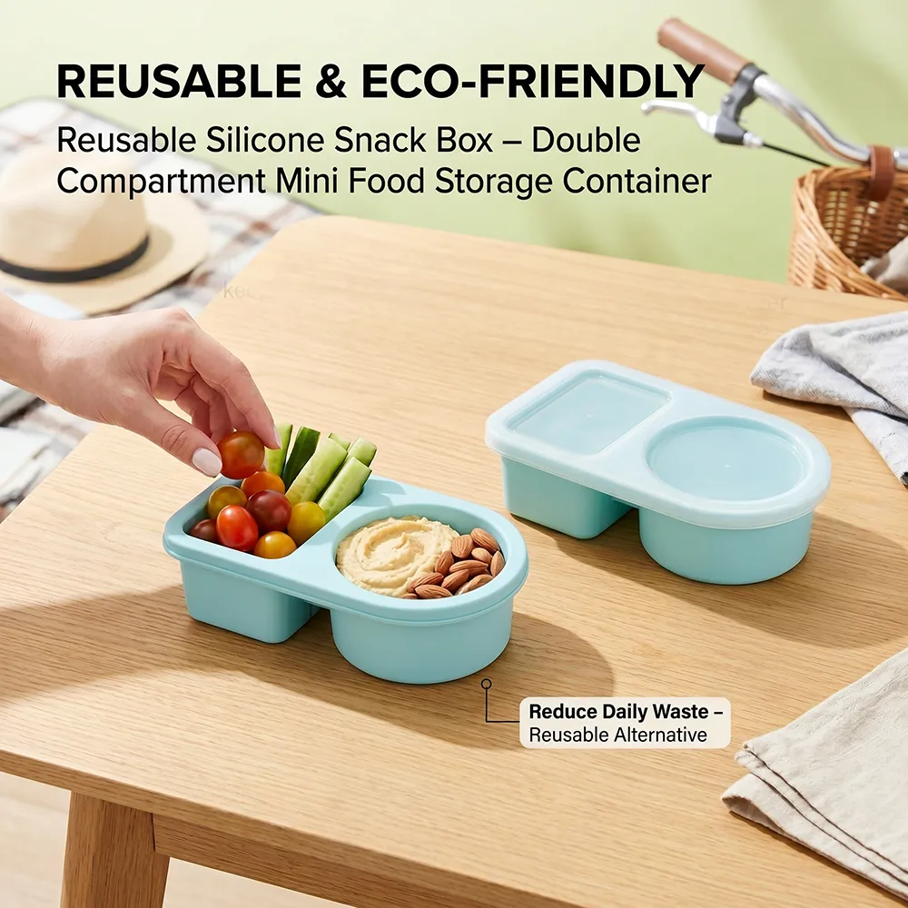 🥗Reusable Silicone Snack Box – Double Compartment Mini Food Storage Container