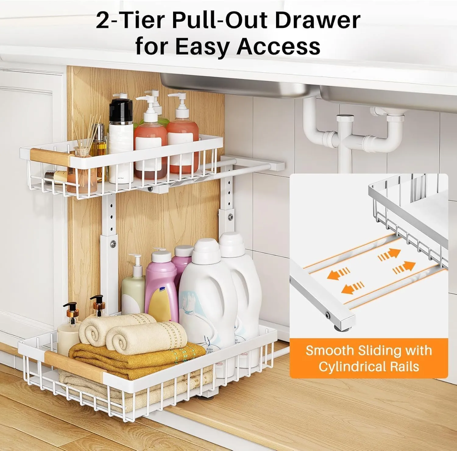 C-Shaped Under Sink Organizer with 2-Tier Sliding Drawers​🚰