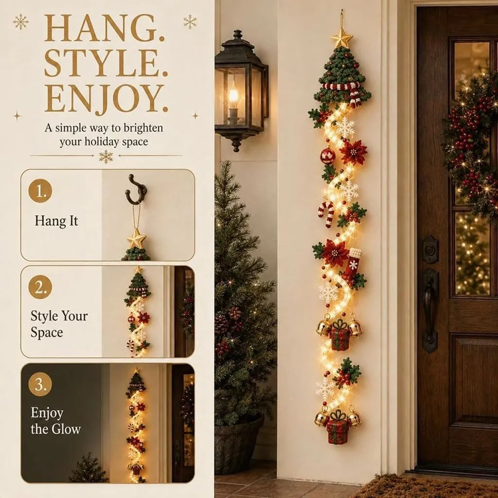 Glowing Christmas Door Hanger – Light-Up Vertical Holiday Décor