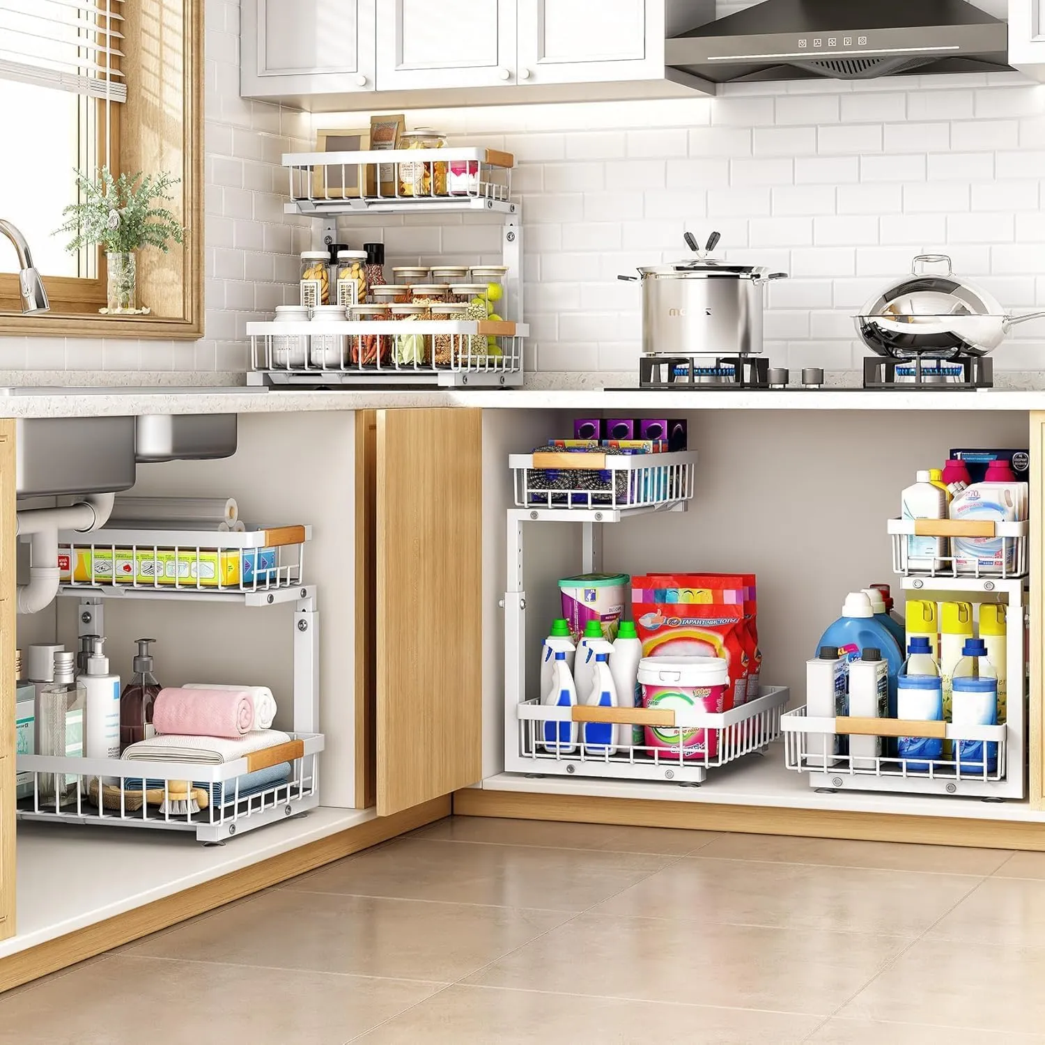 C-Shaped Under Sink Organizer with 2-Tier Sliding Drawers​🚰