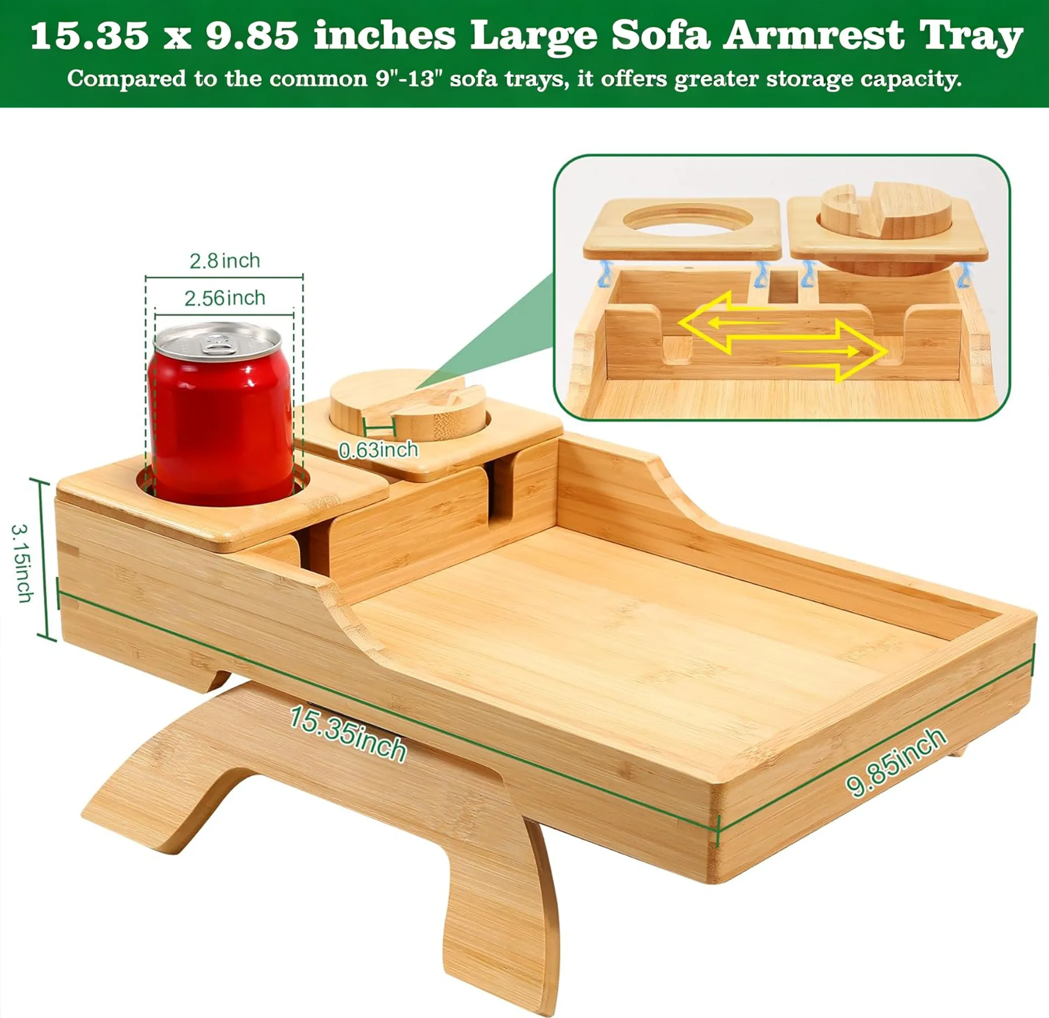 🛋️ Wooden Sofa Cup Holder Tray