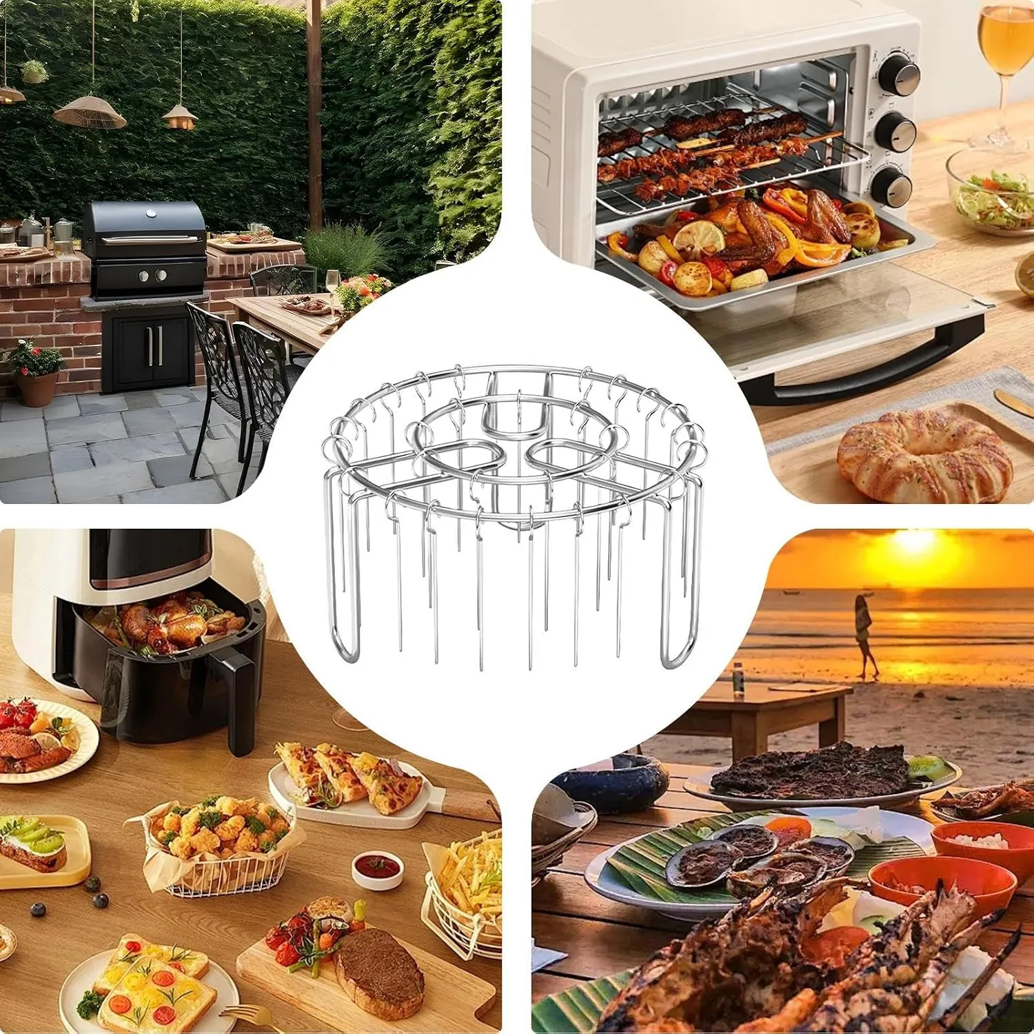 360° Even-Heat Stainless Steel Skewer Rack