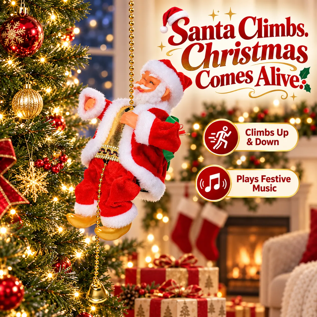 Animated Climbing Santa Musical Christmas Decoration