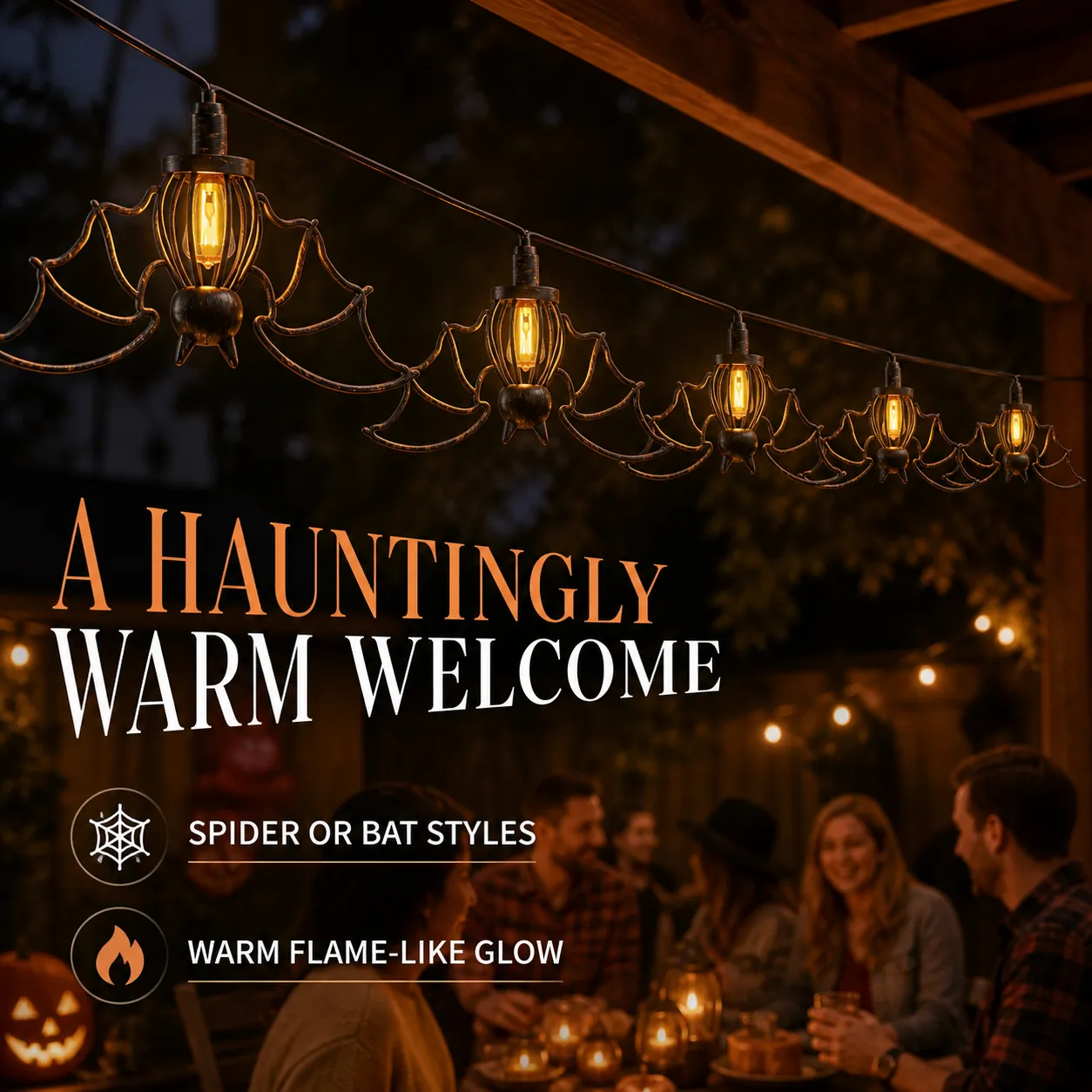 Haunting Glow Spider or Bat Halloween String Lights – Set of 5