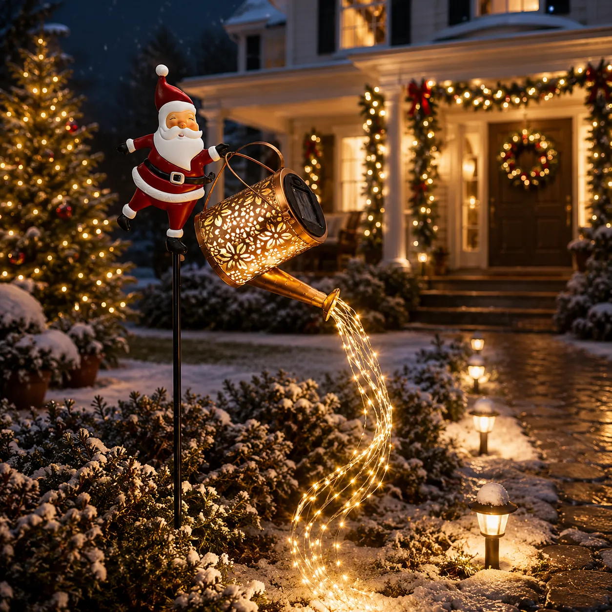 Santa Solar Watering Can Christmas Garden Light