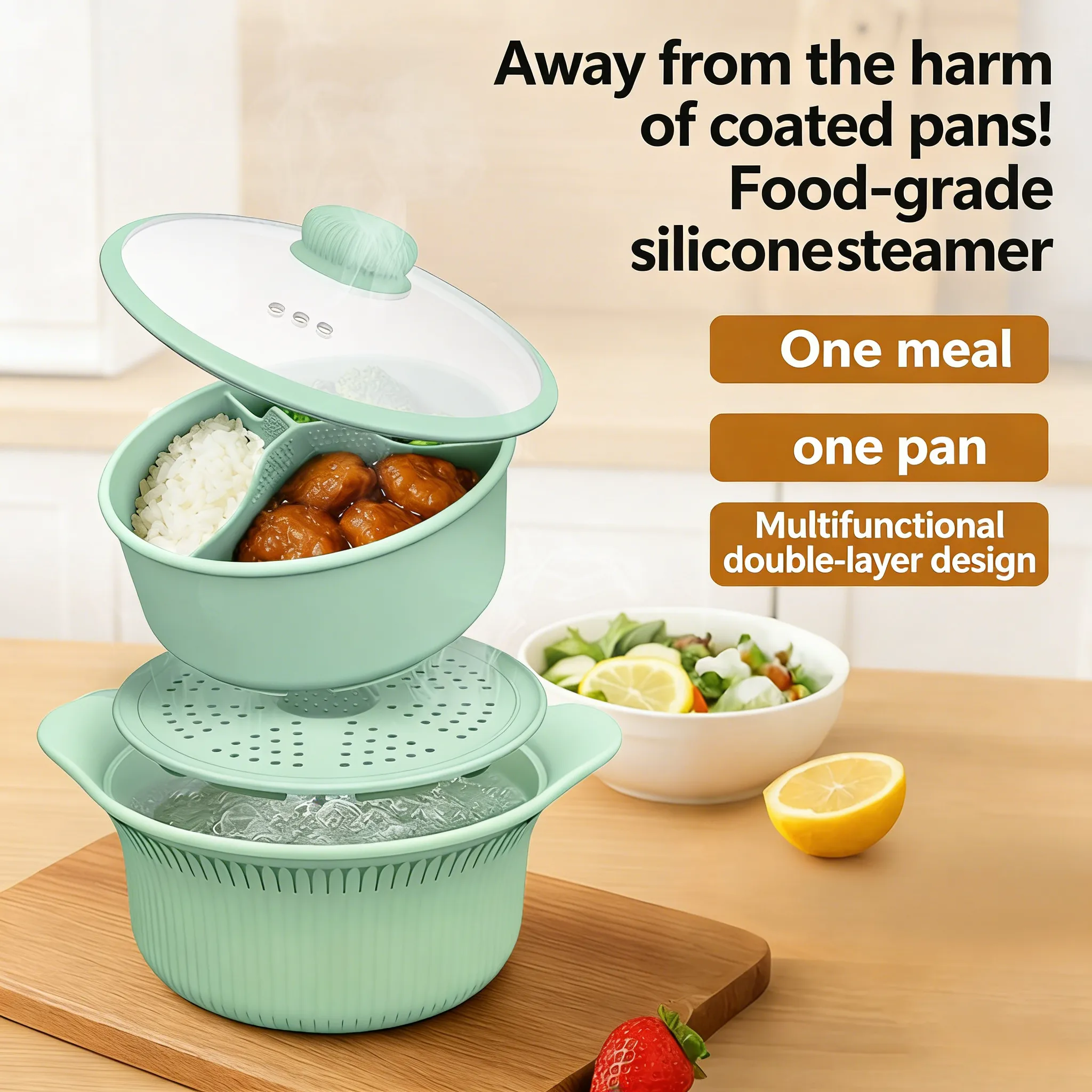 🍲Silicone Steamer Pot: Cook healthy, nutrient-rich meals in minutes using your microwave or oven.