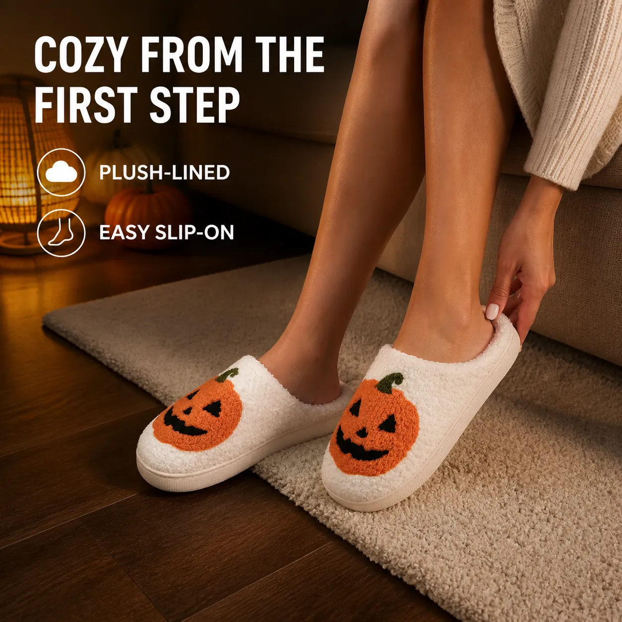 Cozy Jack-O'-Lantern Plush House Slippers