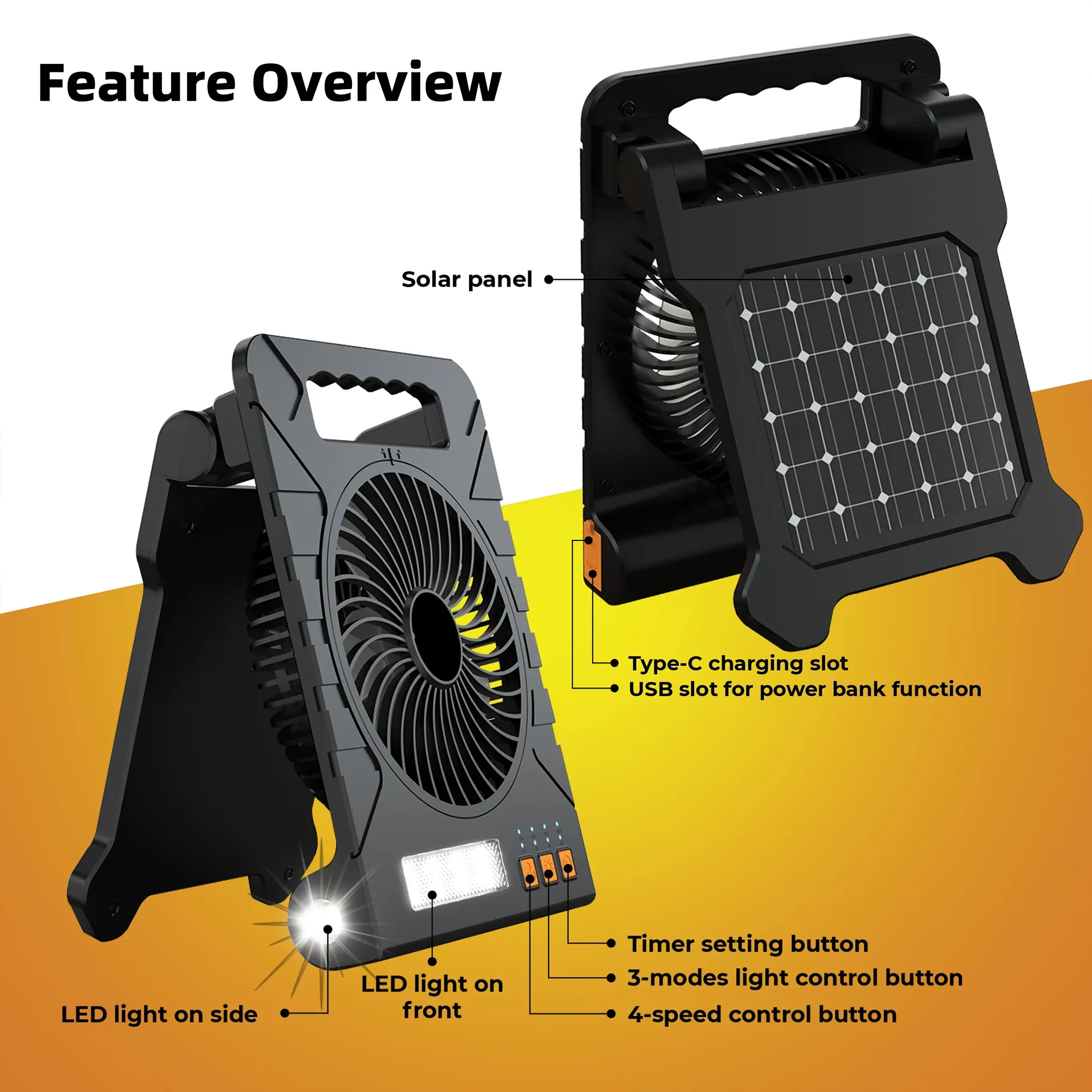 🌬️3-in-1 Solar LED Fan with Power Bank