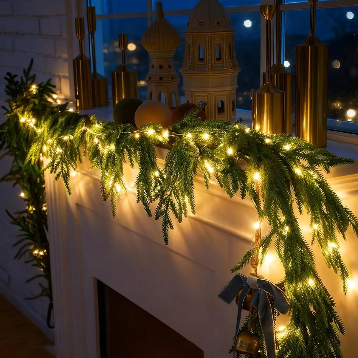 Pre-Lit Norfolk Pine Garland Set – 5 FT Garland + Warm White LED Lights