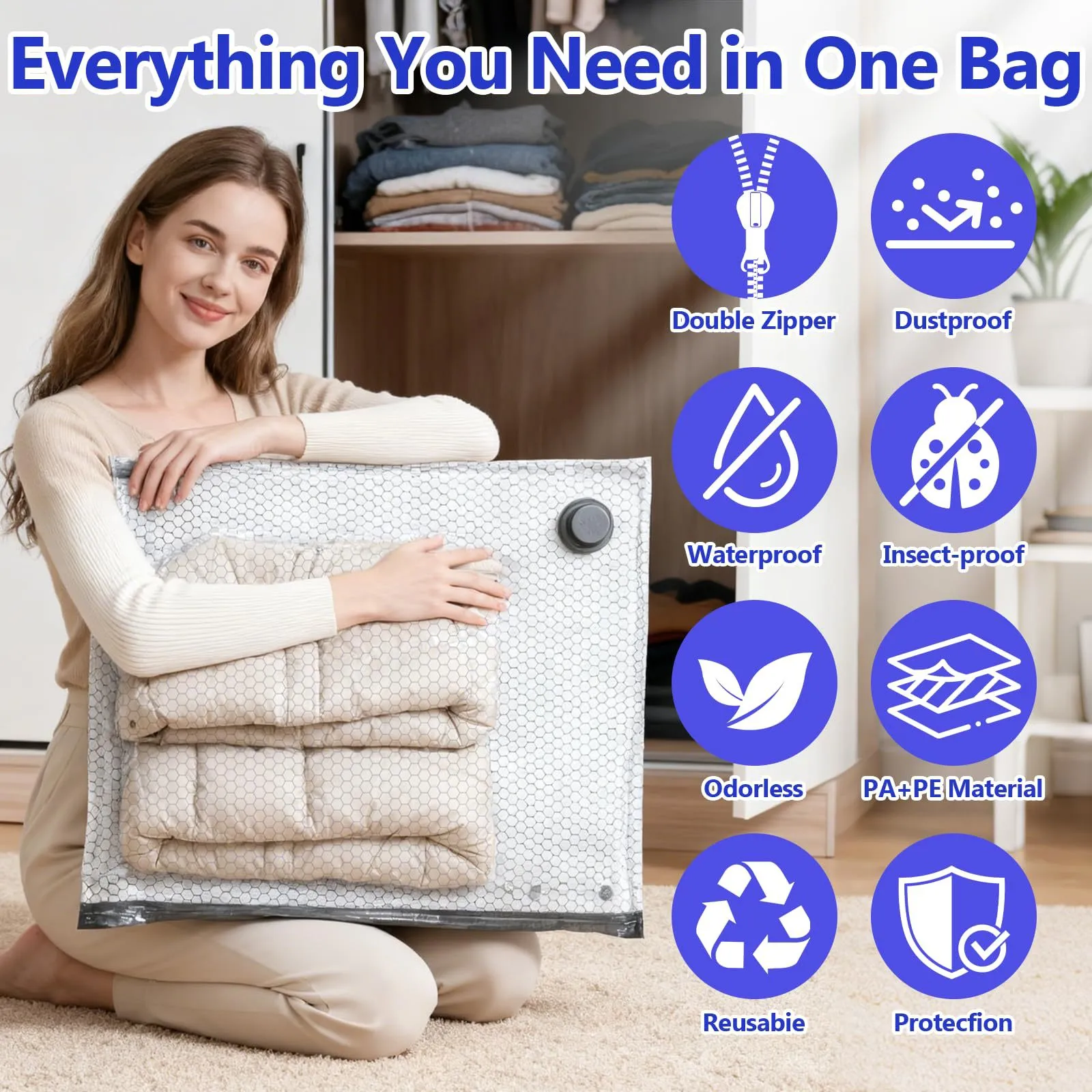 Vacuum Storage Bags: Pack two weeks of clothing into one carry-on by removing bulky air in seconds. 🧳