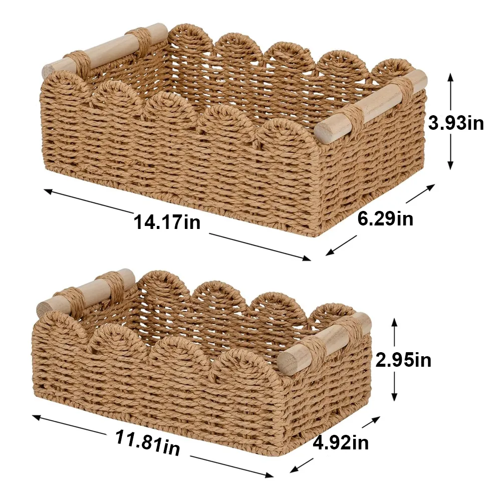 🌿Scalloped Wicker Storage Basket Set – Decorative Toilet Paper & Shelf Organizer
