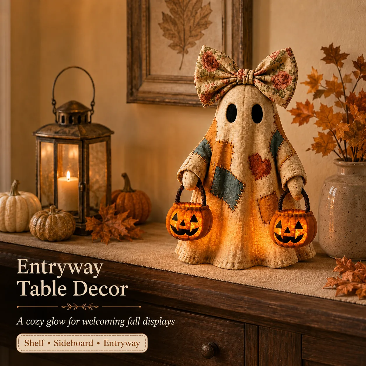 Cozy Glow Patchwork Ghost Halloween Decor