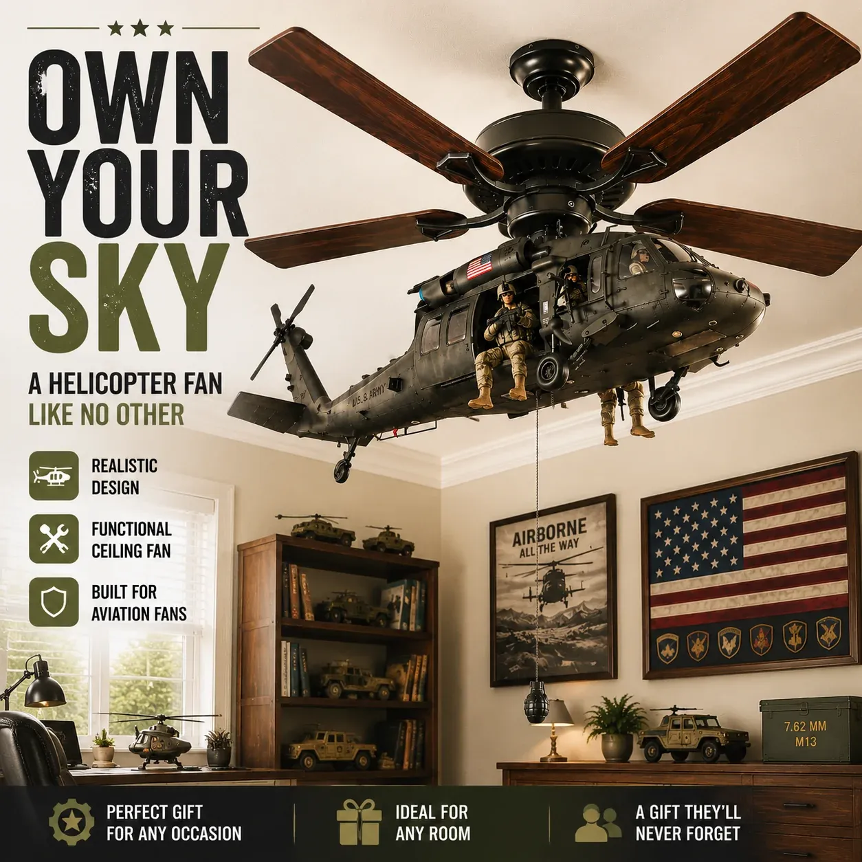 Military Helicopter Ceiling Fan Attachment Decor