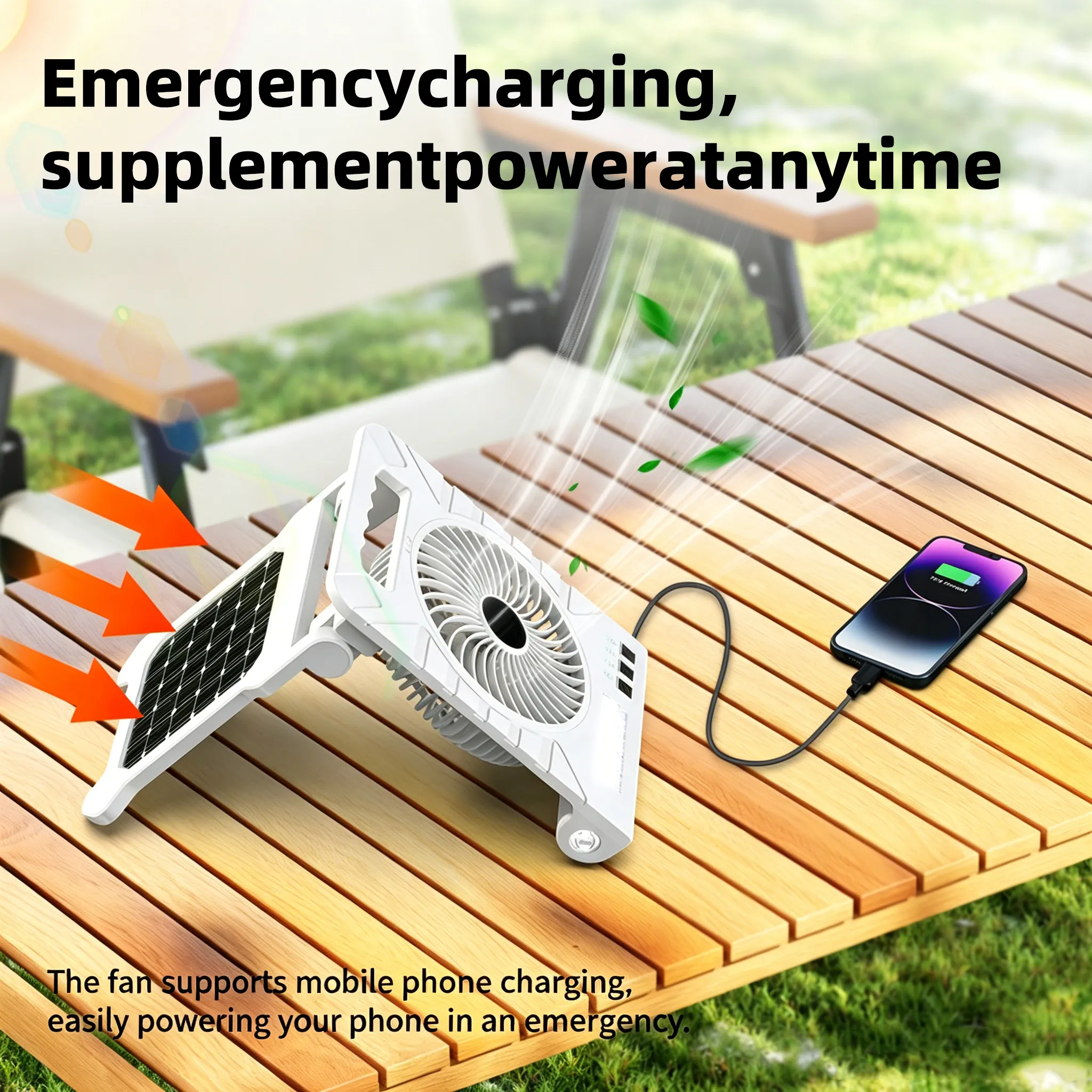 🌬️3-in-1 Solar LED Fan with Power Bank
