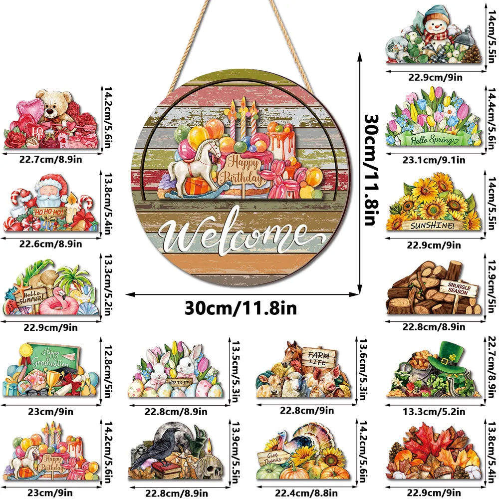Interchangeable Seasonal Welcome Door Sign Set
