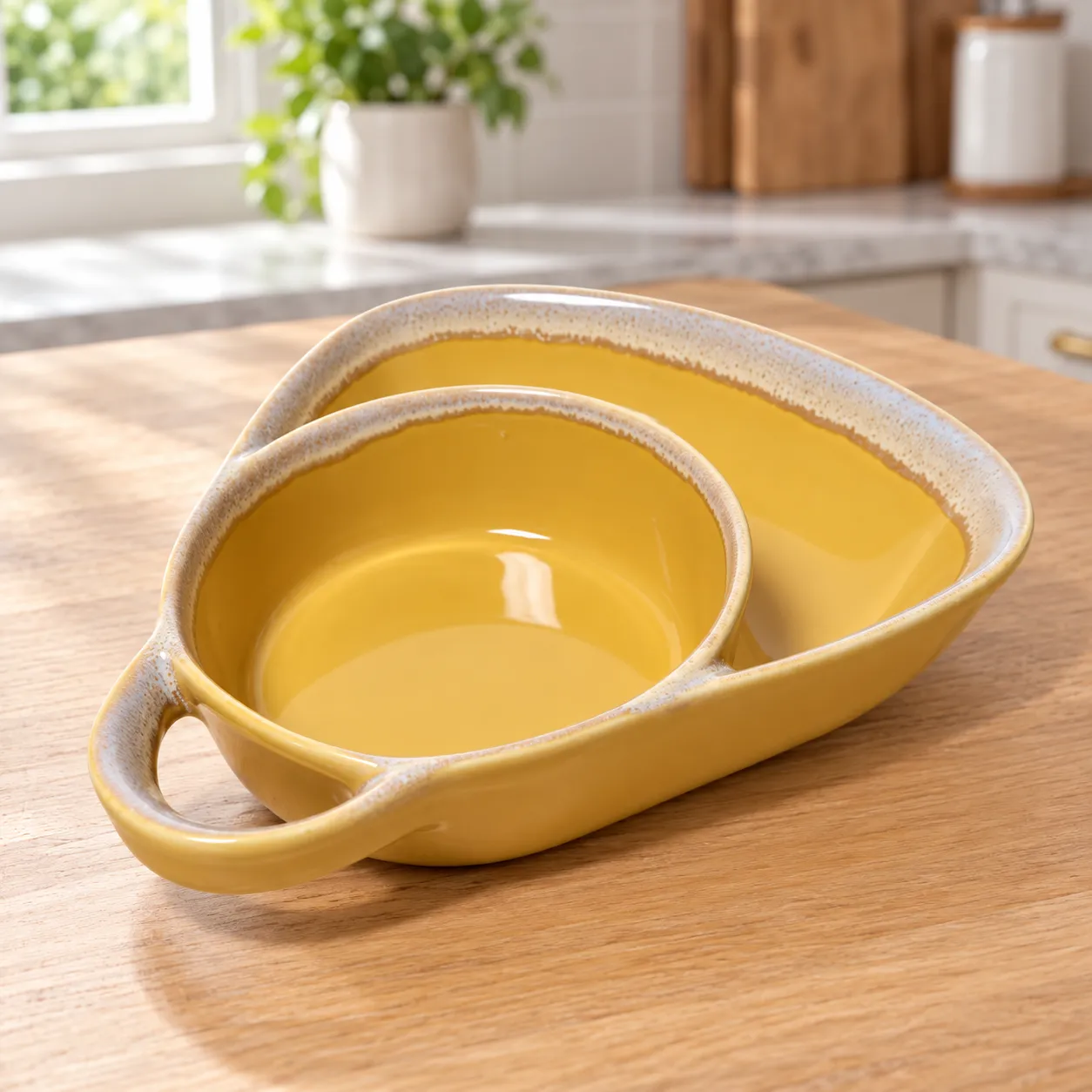 Ceramic Divided Soup & Sandwich Bowl with Handle