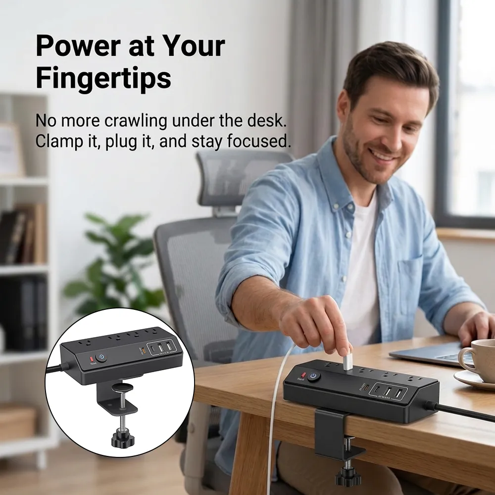 🔌 Clip-on Desktop Power Strip: Stop crawling under furniture to find a plug; bring 8 charging ports directly to your workspace level. 💻