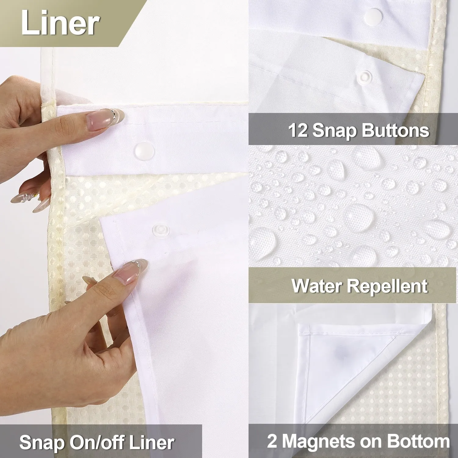 SpaView Hookless Waffle Shower Curtain with Snap-In Liner