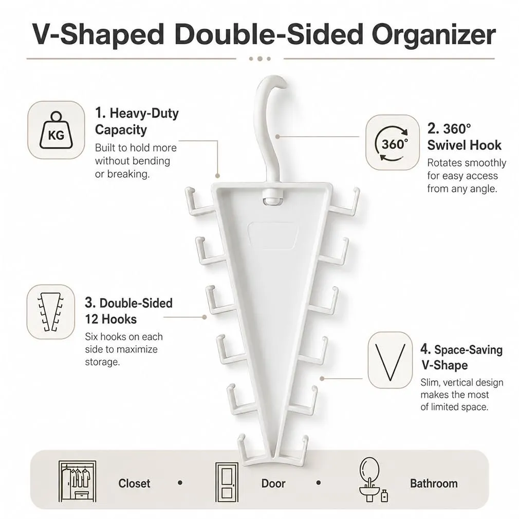 12-Hook V-Shaped Closet Organizer