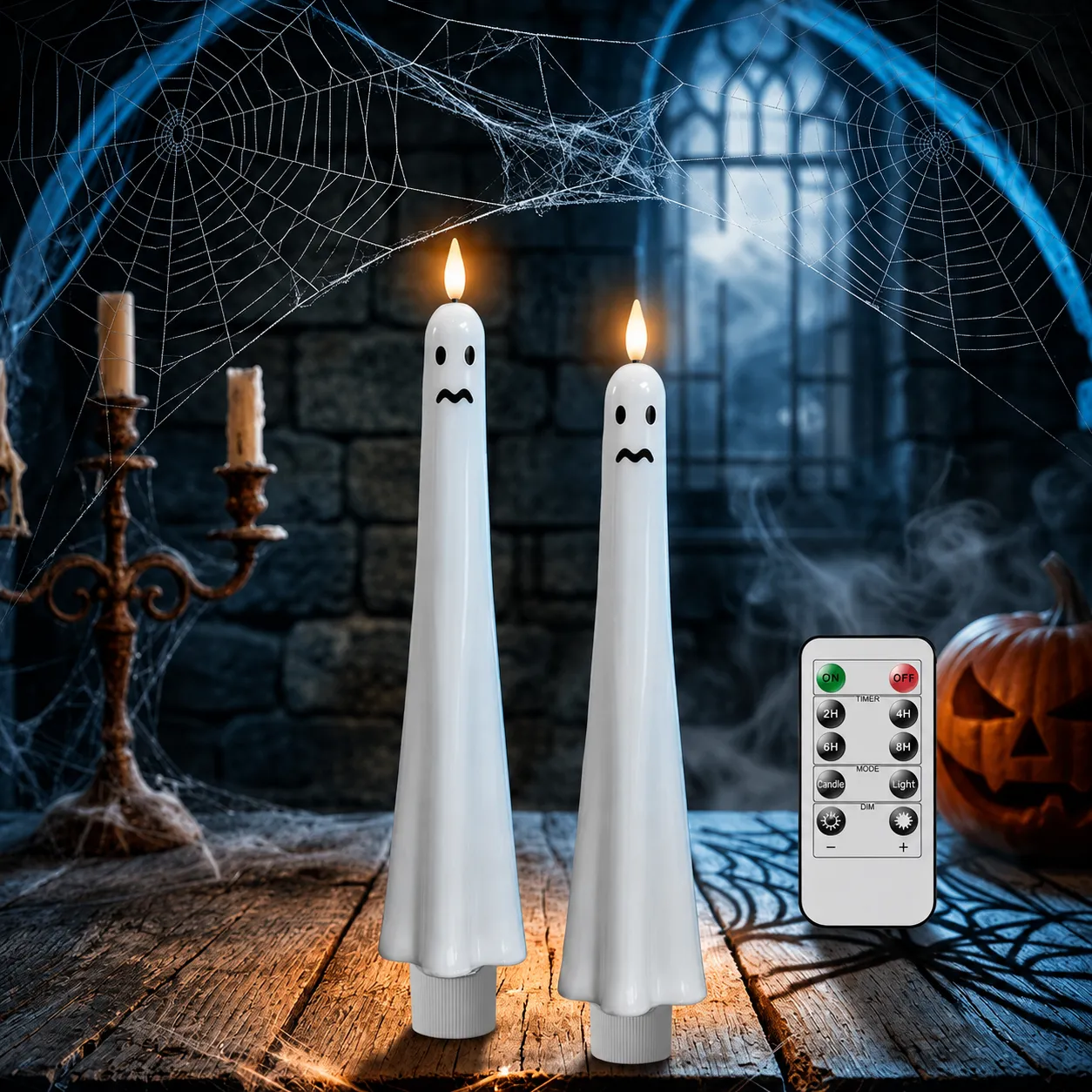 Flameless Ghost Taper Candles with Remote & Timer