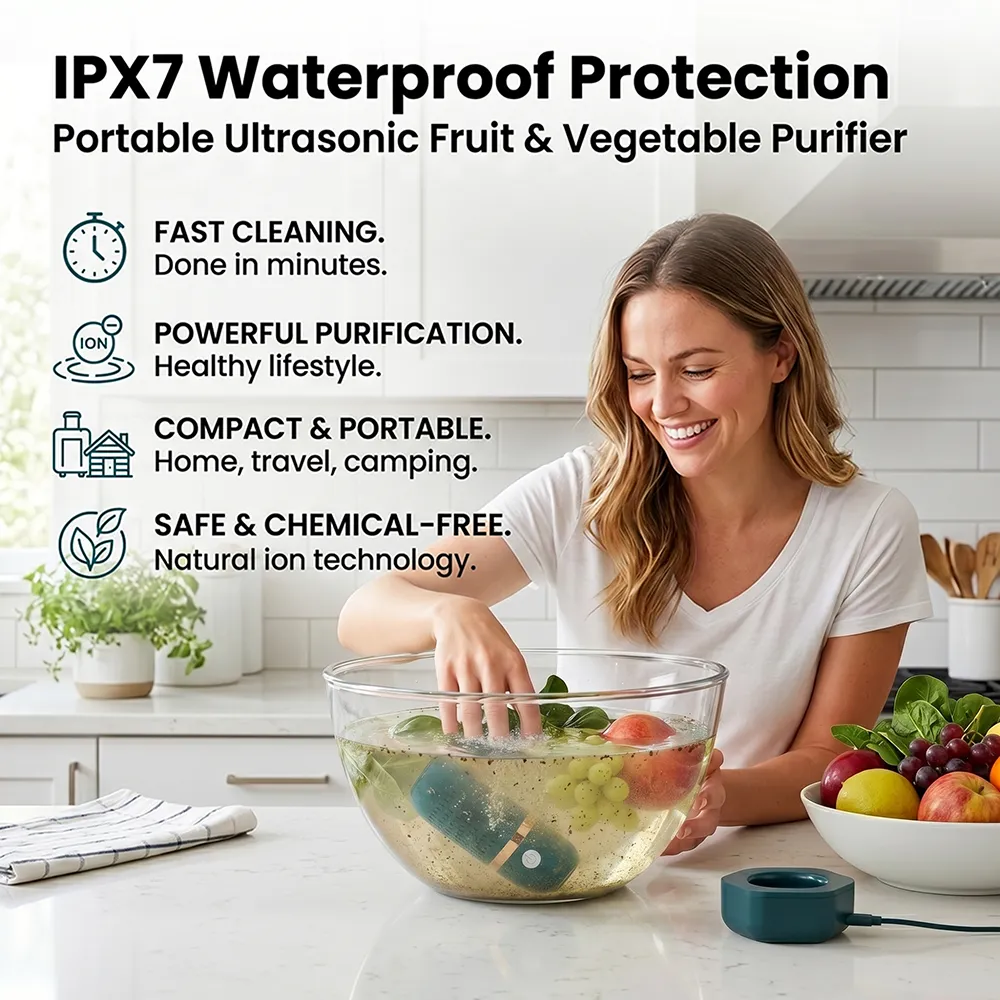 Portable Ultrasonic Fruit & Vegetable Washer – Wireless USB Rechargeable Food Purifier