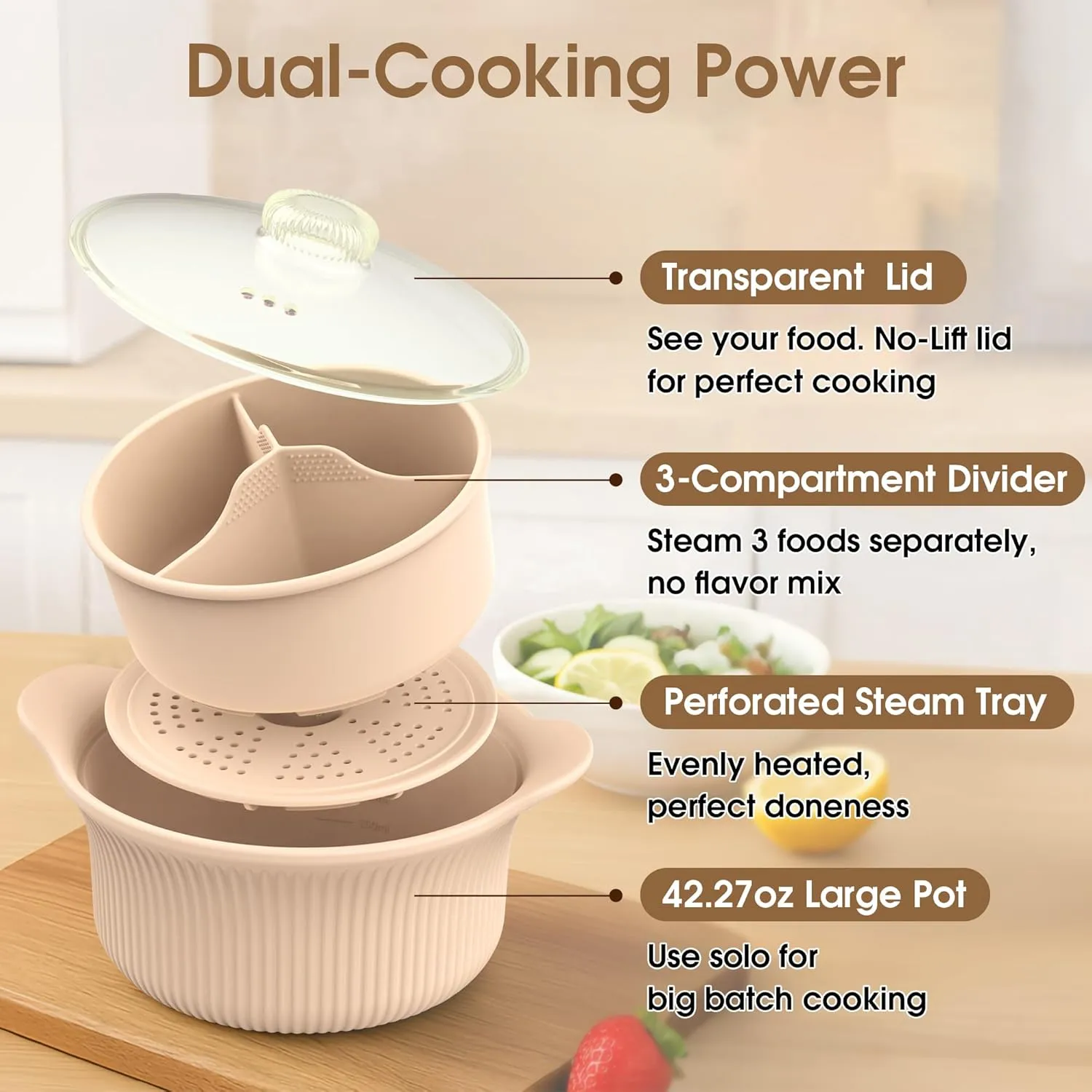 🍲Silicone Steamer Pot: Cook healthy, nutrient-rich meals in minutes using your microwave or oven.