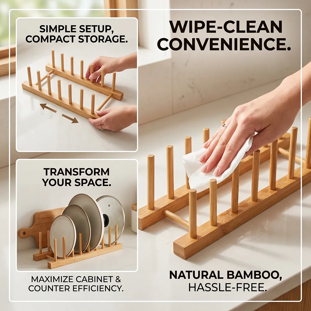 Bamboo Dish Drying Rack: Air-dry your fine china safely while freeing up valuable cabinet space. 🍽️