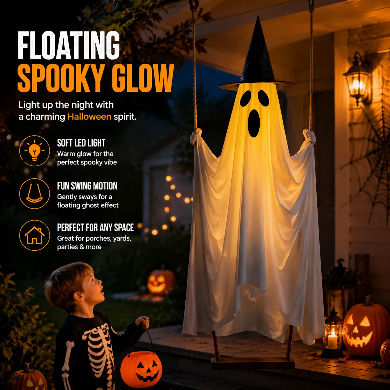 👻Hanging Swing Ghost LED Halloween Decoration