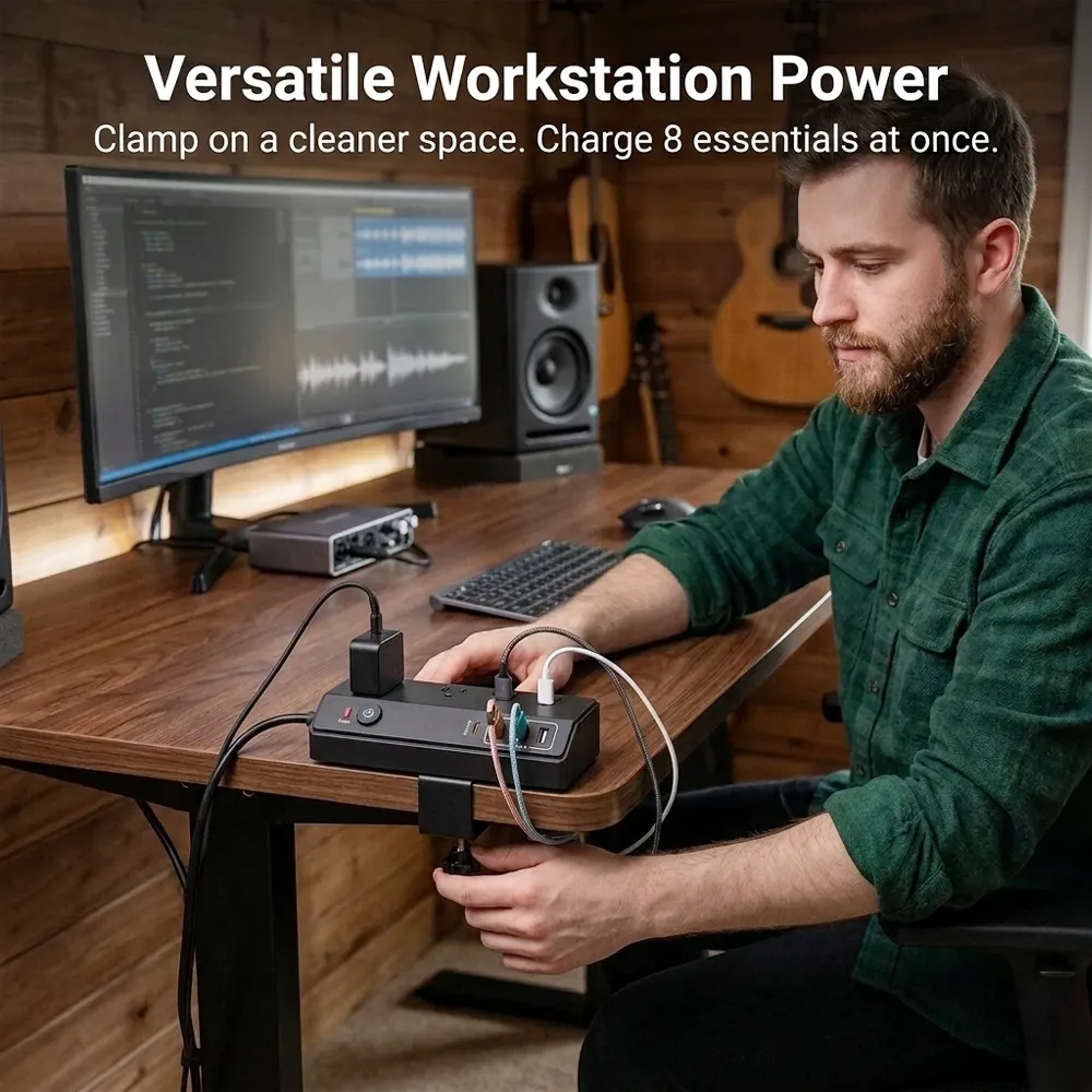 🔌 Clip-on Desktop Power Strip: Stop crawling under furniture to find a plug; bring 8 charging ports directly to your workspace level. 💻