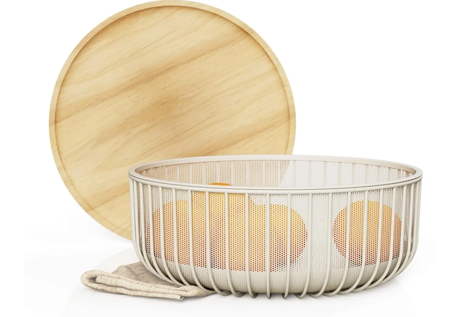 3-Piece Stackable Metal Fruit Basket Set with Wooden Lids