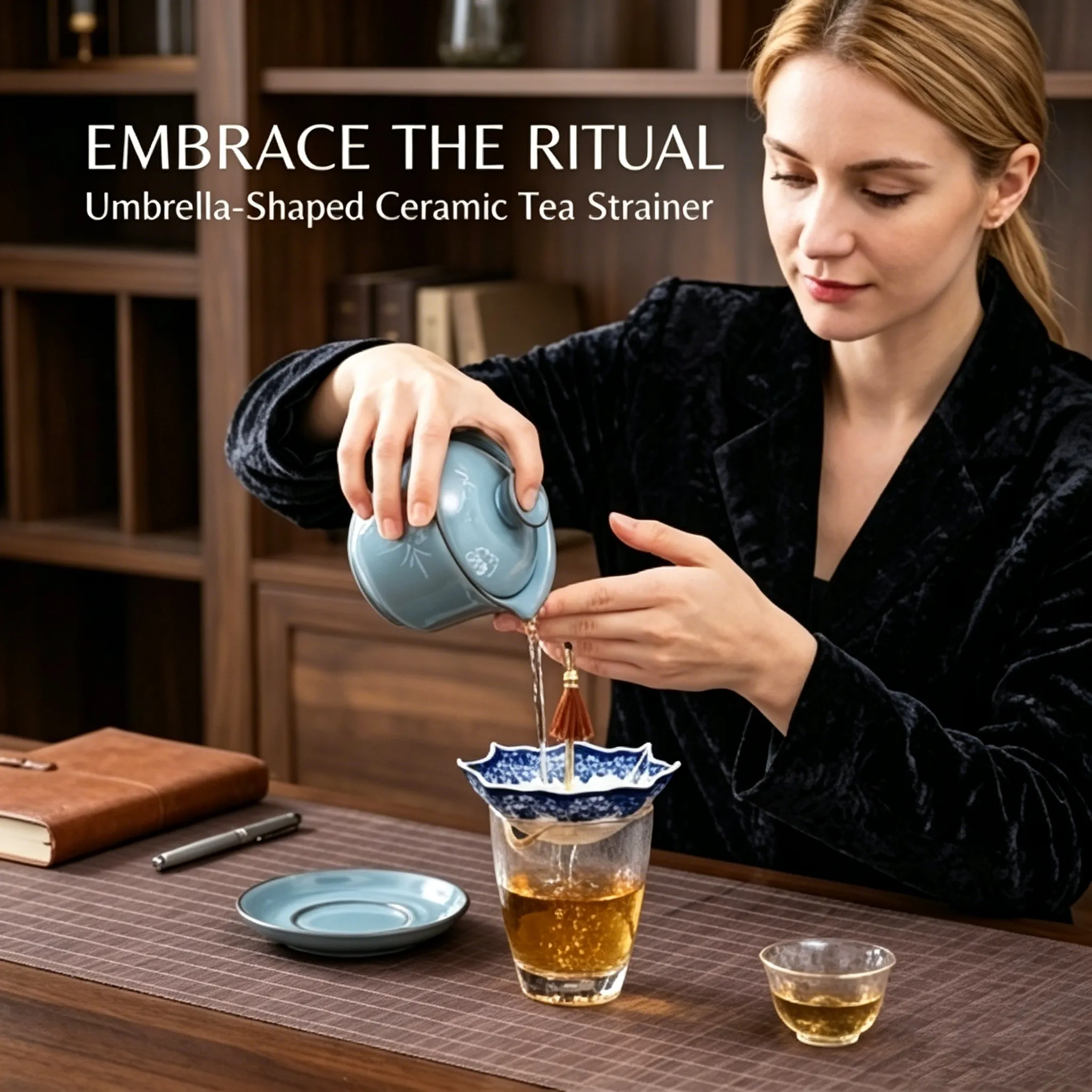 ☂️ Umbrella-Shaped Ceramic Tea Strainer – Elegant Loose Leaf Tea Filter