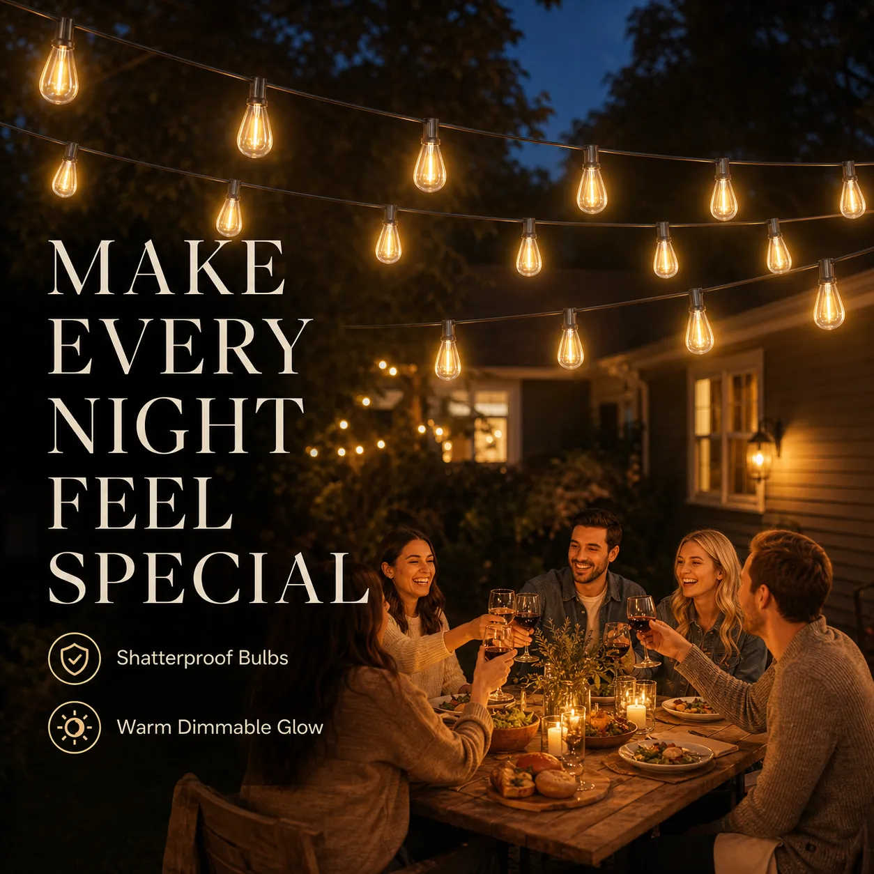 WarmGlow Shatterproof LED Outdoor String Lights
