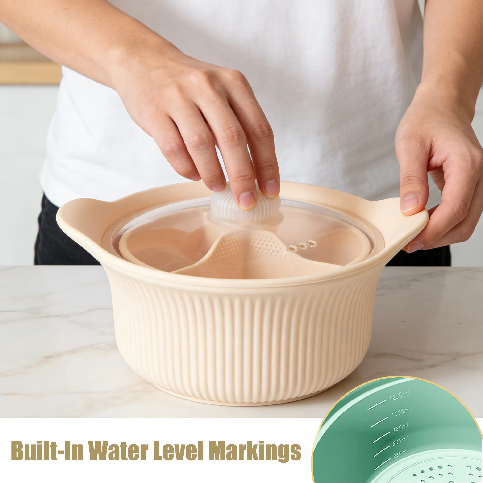 🍲Silicone Steamer Pot: Cook healthy, nutrient-rich meals in minutes using your microwave or oven.