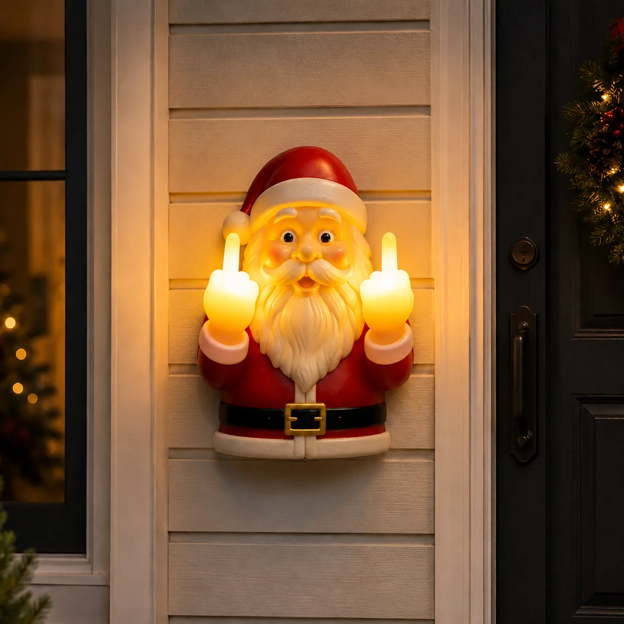 Funny Light-Up Middle Finger Santa Night Light – 7.9-Inch Wall Decor