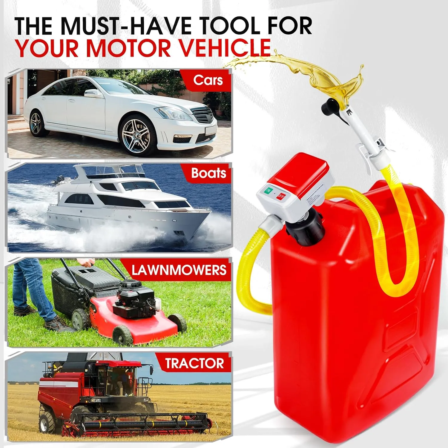 Electric Fuel Transfer Pump:⛽  Stop lifting heavy, back-breaking gas cans; transfer fuel to your lawn mower or vehicle with a simple flip of a switch. 💪