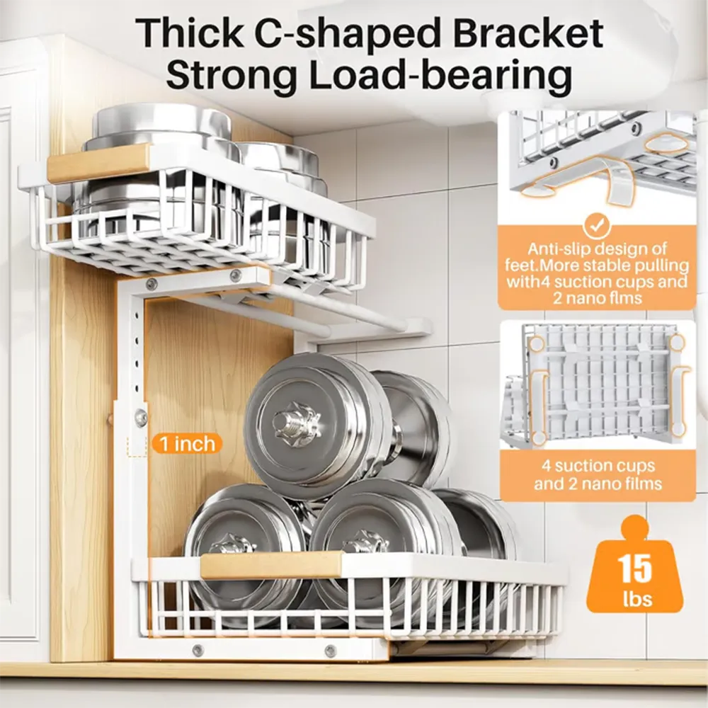 C-Shaped Under Sink Organizer with 2-Tier Sliding Drawers​🚰