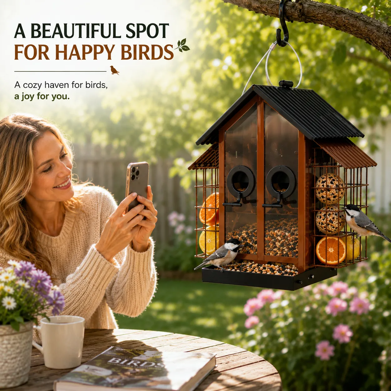 🐦 Outdoor Bird Feeder with Dual Suet Cages