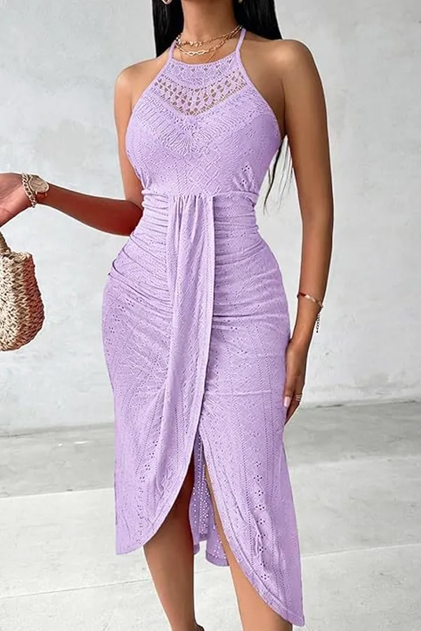 Women’s Summer Halter Maxi Dress with Side Slit